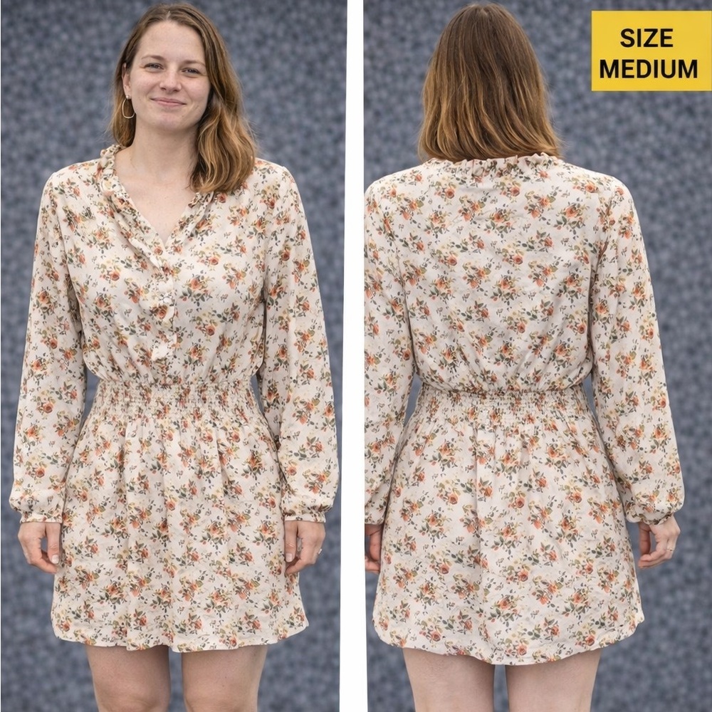Justify Floral Long Sleeve Dress MEDIUM pit to pit 18in length 33in
